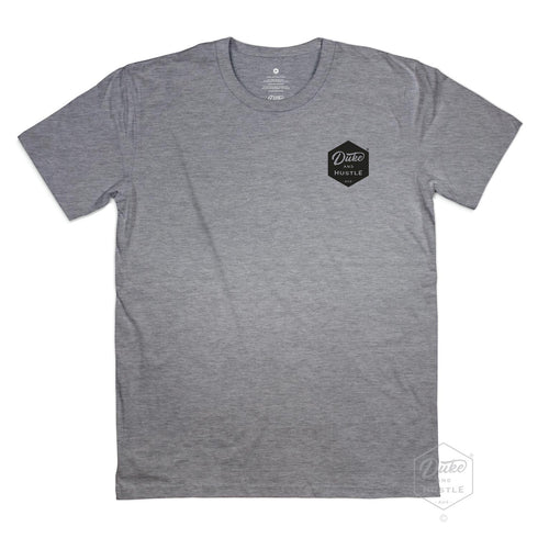 The Six Sider, our basic Classic Fit Logo Tee, in grey marle, front, chest pocket logo in black
