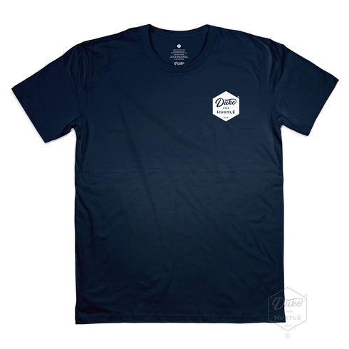 The Six Sider, our basic Classic Fit Logo Tee, in Navy, front, chest pocket logo in white
