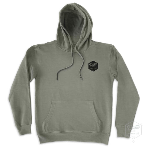 The Six Sider, our Duke & Hustle Pocket Logo Fleece Hoodie, Sage Green, front
