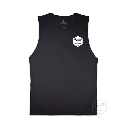 The Six Sider, our basic Women's Logo Muscle Tank, in White, front, chest pocket logo in white