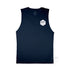 The Six Sider, our basic Women's Logo Muscle Tank, in Navy, front, chest pocket logo in white