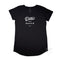 Women’s Duke and Hustle Logo Long Curve Tshirt on Australian Cotton, Black, Front