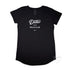 Women’s Duke and Hustle Logo Long Curve Tshirt on Australian Cotton, Black, Front