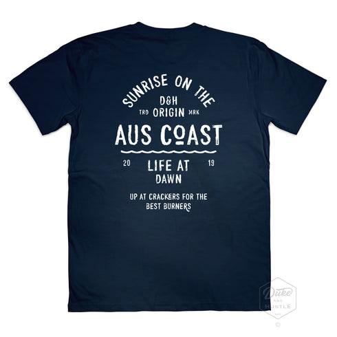 The Early Riser, Men’s Graphic T Shirt on Australian Cotton, Navy, Back