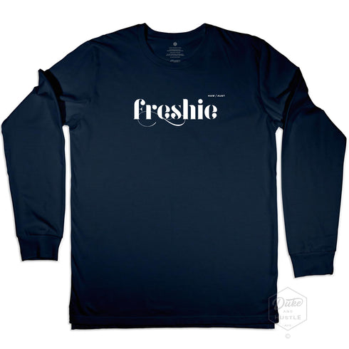 Freshwater Beach Graphic, Long Sleeve T Shirt, 100% Cotton, Navy, Front