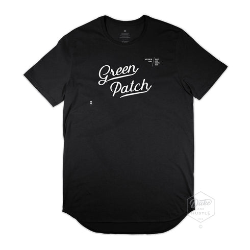 Green Patch Jervis Bay Design, Men’s Long Curve Tee, Black, Front