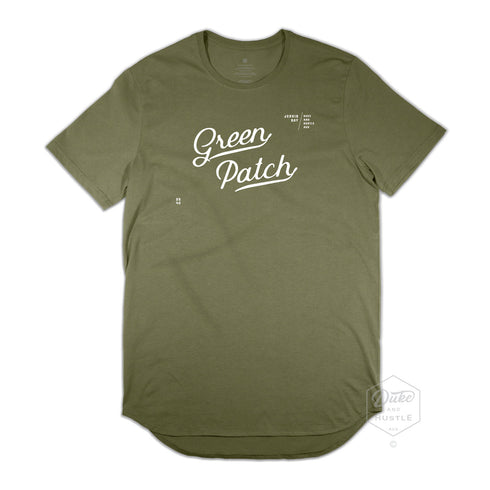 Green Patch Jervis Bay Design, Men’s Long Curve Tee, Khaki, Front