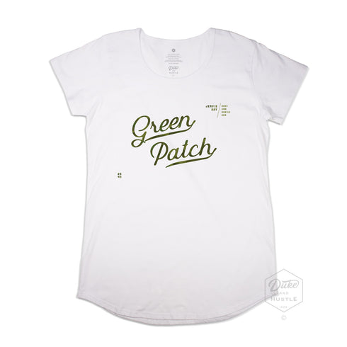 Green Patch Jervis Bay Territory Design, Women’s Long Curve Cotton Tee, White, Front