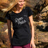 Green Patch Jervis Bay Territory Design, Women’s Long Curve Cotton Tee, Black, Front, modelled