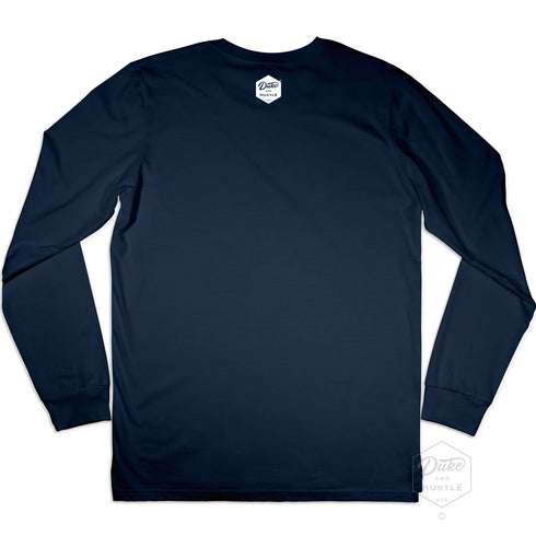 Diamond Beach Unisex Long Sleeve Graphic T Shirt, Navy with dark yellow print, Back
