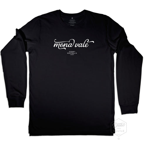 Mona Vale Graphic, Long Sleeve T Shirt, 100% Cotton, Black, Front