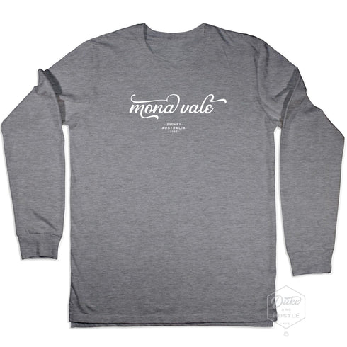Mona Vale Graphic, Long Sleeve T Shirt, 100% Cotton, Grey Marle, Front