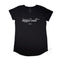 Mona Vale Type Graphic T Shirt, Women’s Long Curve T Shirt, Black, Front