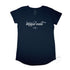 Mona Vale Type Graphic T Shirt, Women’s Long Curve T Shirt, Navy, Front