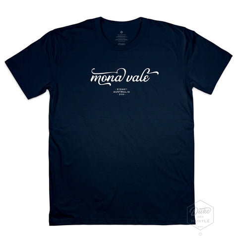Mona Vale Men’s Graphic T Shirt on Australian Cotton, Navy, Front