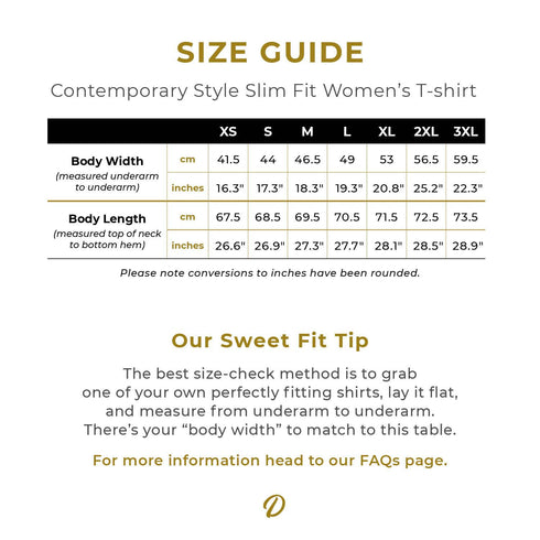 Size Guide for the Contemporary Style Slim Fit Women’s Tshirt