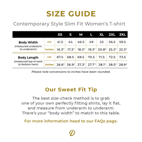 Size Guide for the Contemporary Style Slim Fit Women’s Tshirt