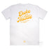 Classic Fit Unisex T Shirt, Retro Type, Yellow Print on White Cotton, Back