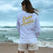Retro Graphic Typography, Long Sleeve T Shirt, Yellow Print, Back, White, modelled by Em