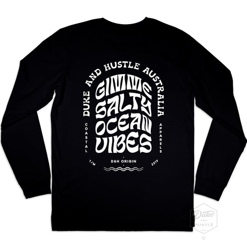 Unisex Long Sleeve T Shirt, Gimme Salty Ocean Vibes, Black, Back
