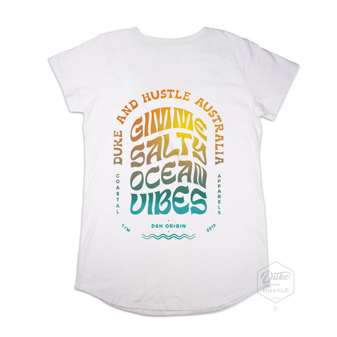 The Sound Appeal, Women’s Long Curve Australian Cotton T Shirt, White, Back