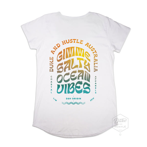 The Sound Appeal, Women’s Long Curve Australian Cotton T Shirt, White, Back