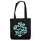 Typographic Tote "The Daydreamer," aqua colour on black premium cotton