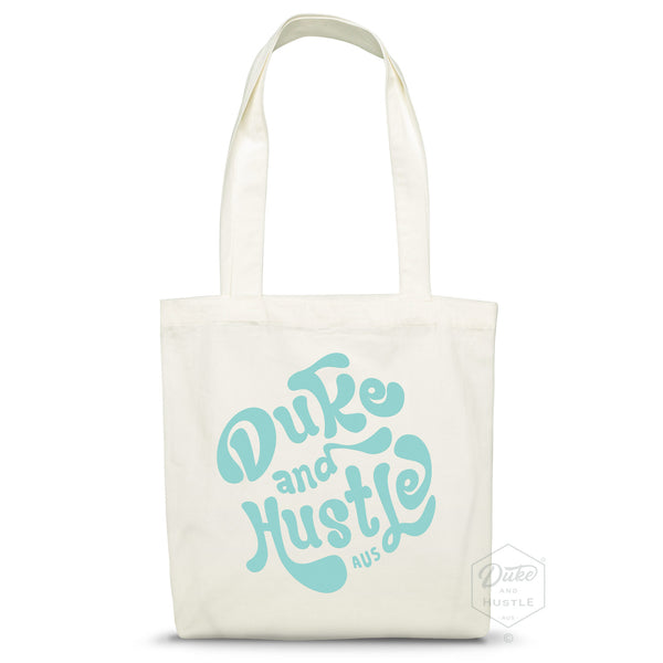 Typographic Tote "The Daydreamer," aqua colour on Natural Colour premium cotton
