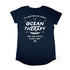 The Deep See, Women’s Graphic Long Curve T Shirt, Flat Lay, Navy, Back