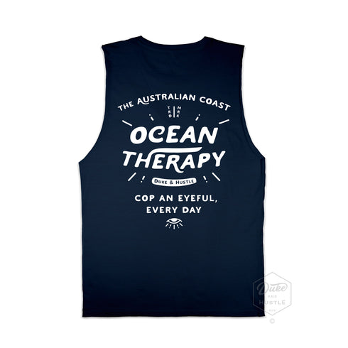 The Deep See, Women’s Graphic Muscle Tank, Flat Lay, Navy, Back