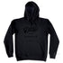 Black Vinyl Duke and Hustle Logo, on a Black Hoodie, front, flat lay