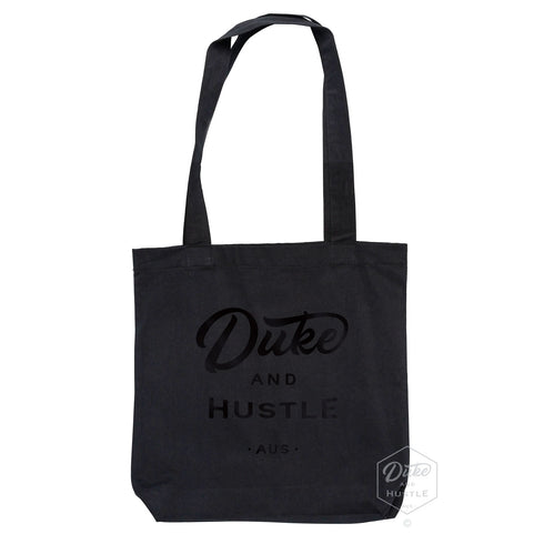 Black Premium Cotton Tote Bag with Black Vinyl Duke and Hustle Logo
