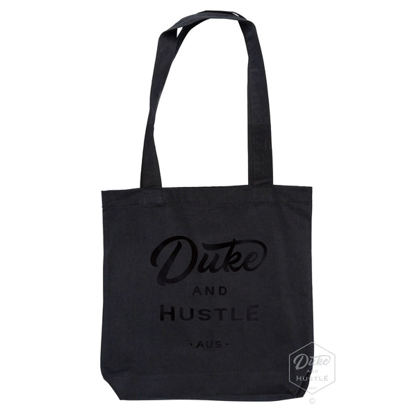 Black Premium Cotton Tote Bag with Black Vinyl Duke and Hustle Logo