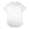 The Flat White D&H Long Curved Hem Men's Tee, white vinyl logo on white cotton, front