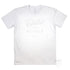 White Duke and Hustle Logo on white cotton, our classic fit t shirt "The Flat White", front