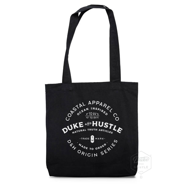 Premium Black Cotton Tote Bag, with our typographic design called 'The Orb of Good"