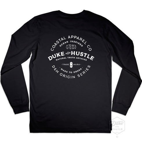 Graphic Typography Print on Unisex Long Sleeve Cuffed Tee, Black, Back