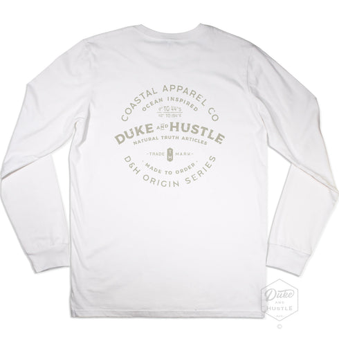 Graphic Typography Print on Unisex Long Sleeve Cuffed Tee, White, Back