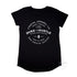 Women’s Graphic Typography Print Long Curve T-shirt on Australian Cotton, Black, Back