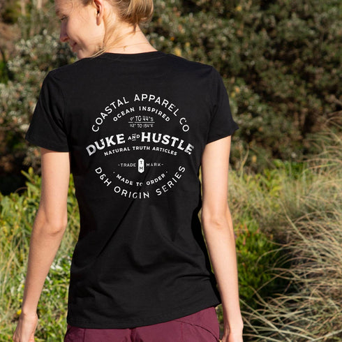 Women’s Graphic Typography Print Slim Fit T-shirt on Australian Cotton, Black, Back