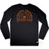 Coastal Culture Graphic Tee, burnt amber coloured print on Black Long Sleeve Cotton T Shirt, back