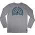 Coastal Culture Graphic Tee, indigo coloured print on Grey Marle Long Sleeve Cotton T Shirt, back