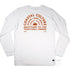 Coastal Culture Graphic Tee, burnt amber coloured print on White Long Sleeve Cotton T Shirt, back
