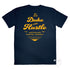 Navy Cotton Tee, back, with our design "The Type Rider" in yellow