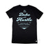 Black Cotton Women's Tee, back, with our design "The Type Rider" in light blue