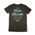 Coal Cotton Women's Tee, back, with our design "The Type Rider" in seafoam green