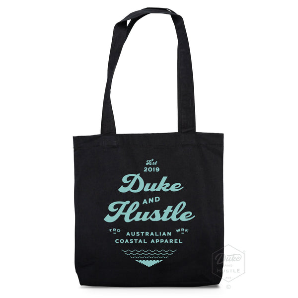 The Type Rider, our graphic type tote, black premium Australian Cotton