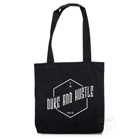 The Vertical Uplift design on our premium black cotton tote