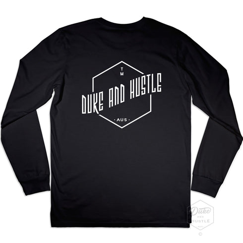 Graphic Print Long Sleeve Unisex Cuffed Tee on Australian Cotton, Black, Back