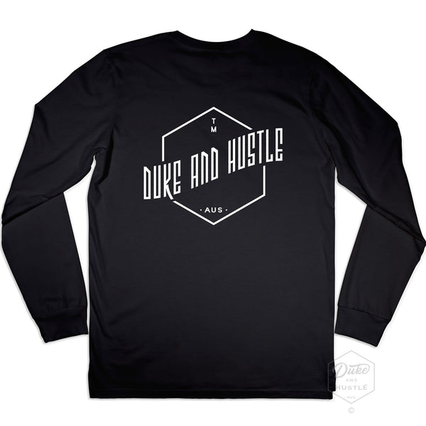 Graphic Print Long Sleeve Unisex Cuffed Tee on Australian Cotton, Black, Back